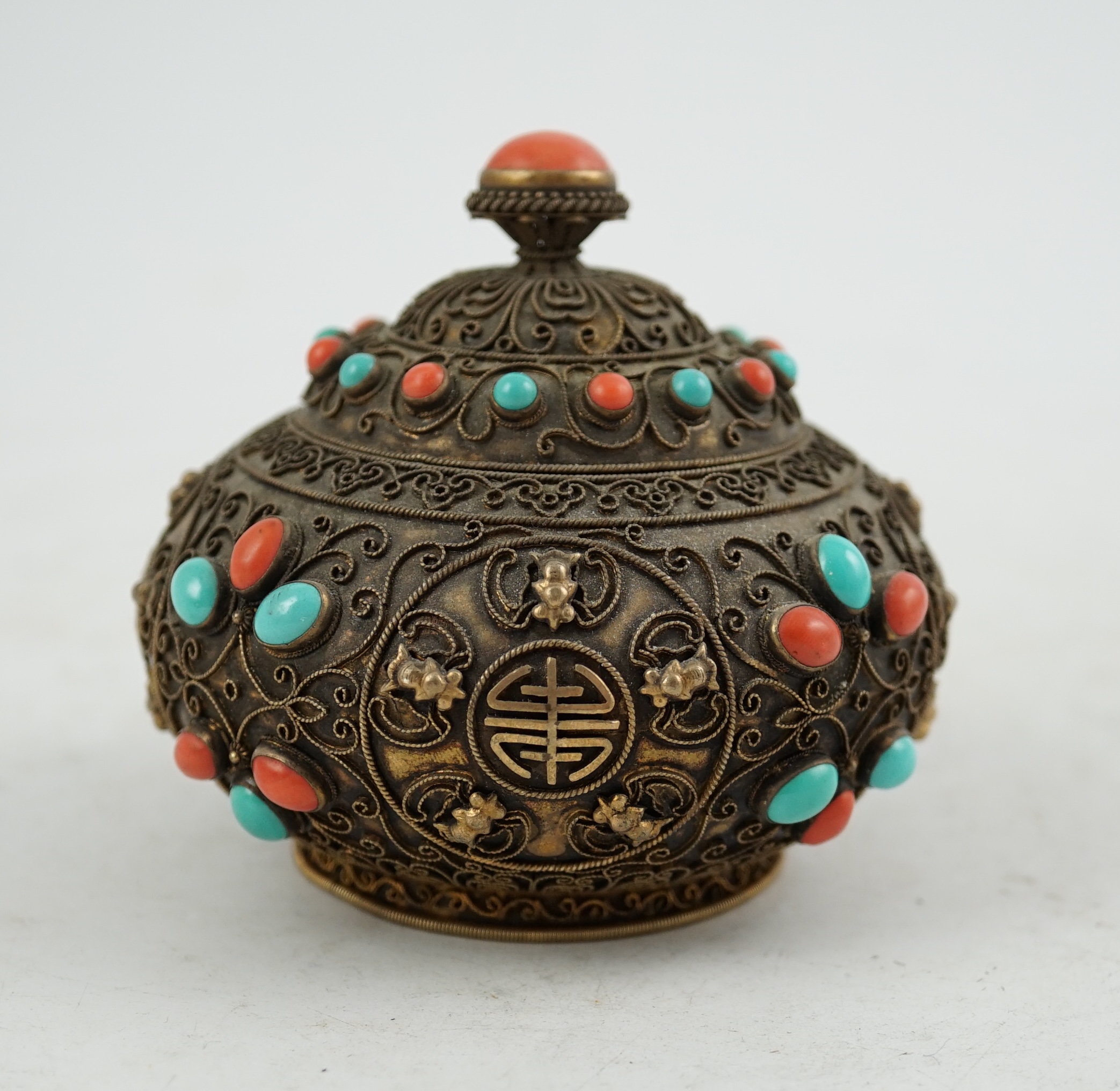 A Sino-Tibetan silver-gilt jar and cover, mid 20th century